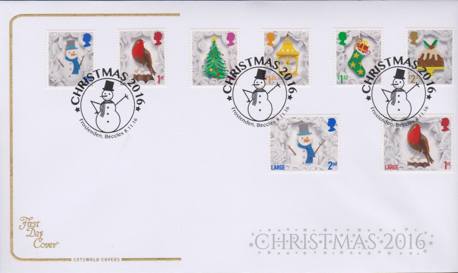 2016 - Christmas Set Cotswold First Day Cover, Frostenden,Beccles Postmark